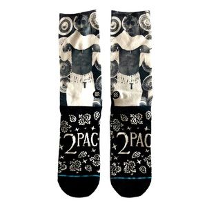 𝅺Tupac 2 Pac Mike Miller Graphic Socks Bandanna Paisley Black White